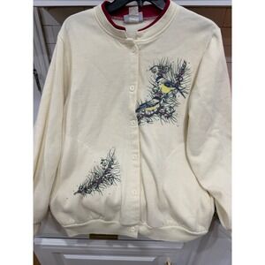 Vtg Blair‎ Women's bird Pine Branch Embroidered Button Front Cardigan Sweater